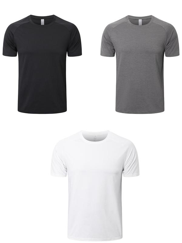 Men's Plain Raglan Sleeve Sports Tee, LooseQuick Drying Short Sleeve T-shirt, Men Summer Sportswear for Gym Workout Running