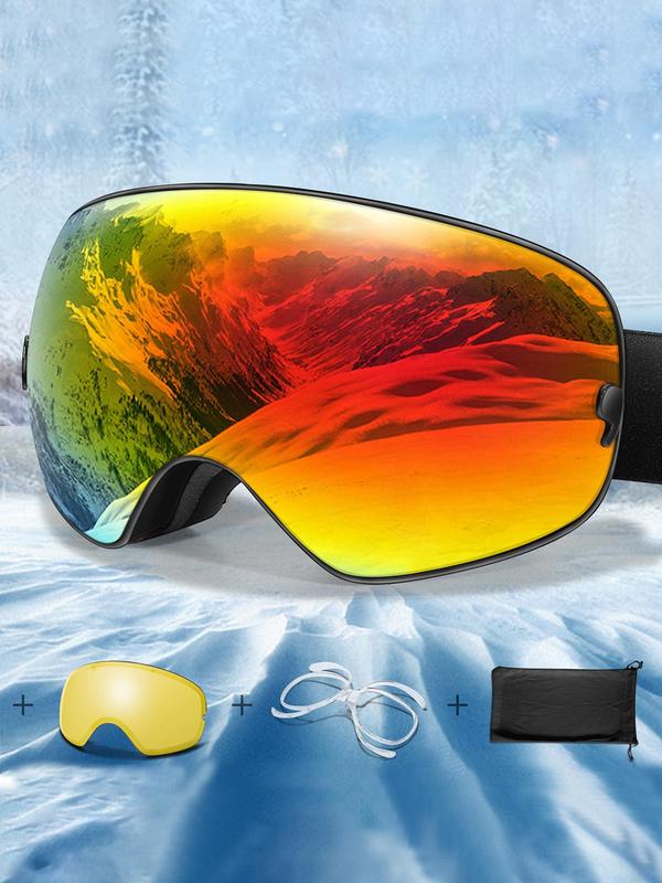 Unisex Sporty Ski Goggles, OTG Ski Goggles with Replacement Lens & Storage Bag, UV 400 Protective Skiing Goggles for Men & Women