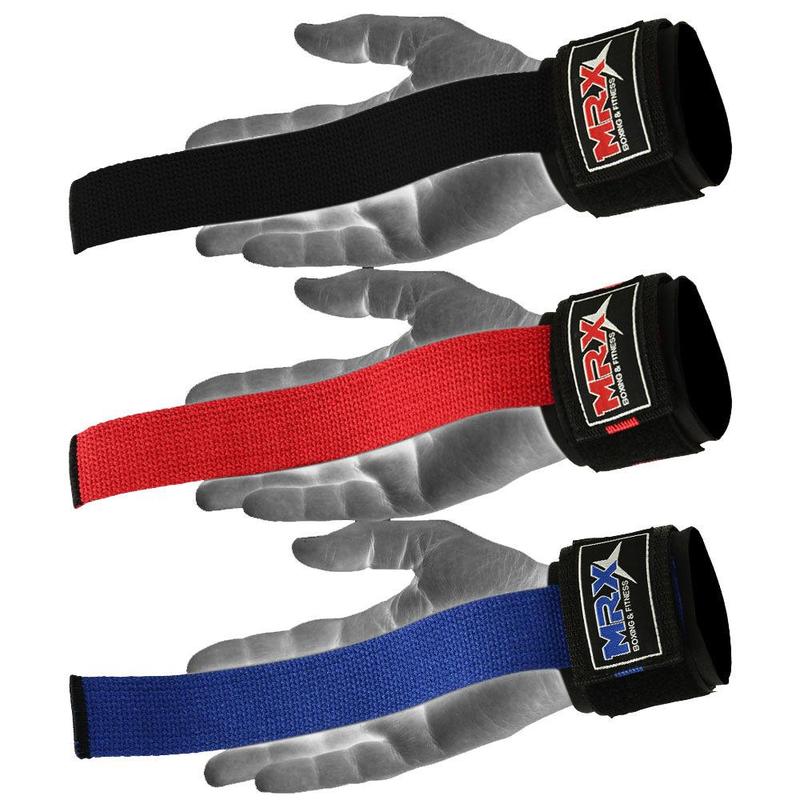 MRX Weight Lifting Bar Straps With Wrist Support Wraps Heavy Duty Bodybuilding Workout Gym Padded Strap Pair red universal sports wristbands