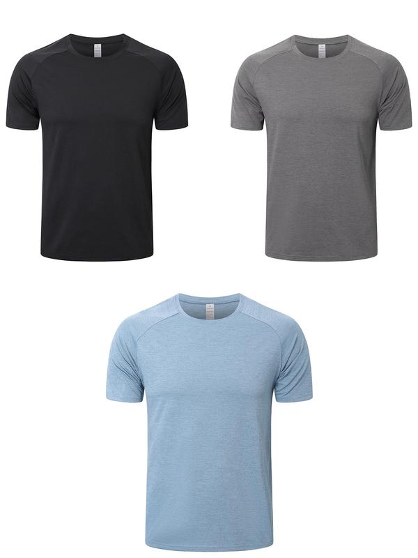 Men's Plain Raglan Sleeve Sports Tee, LooseQuick Drying Short Sleeve T-shirt, Men Summer Sportswear for Gym Workout Running