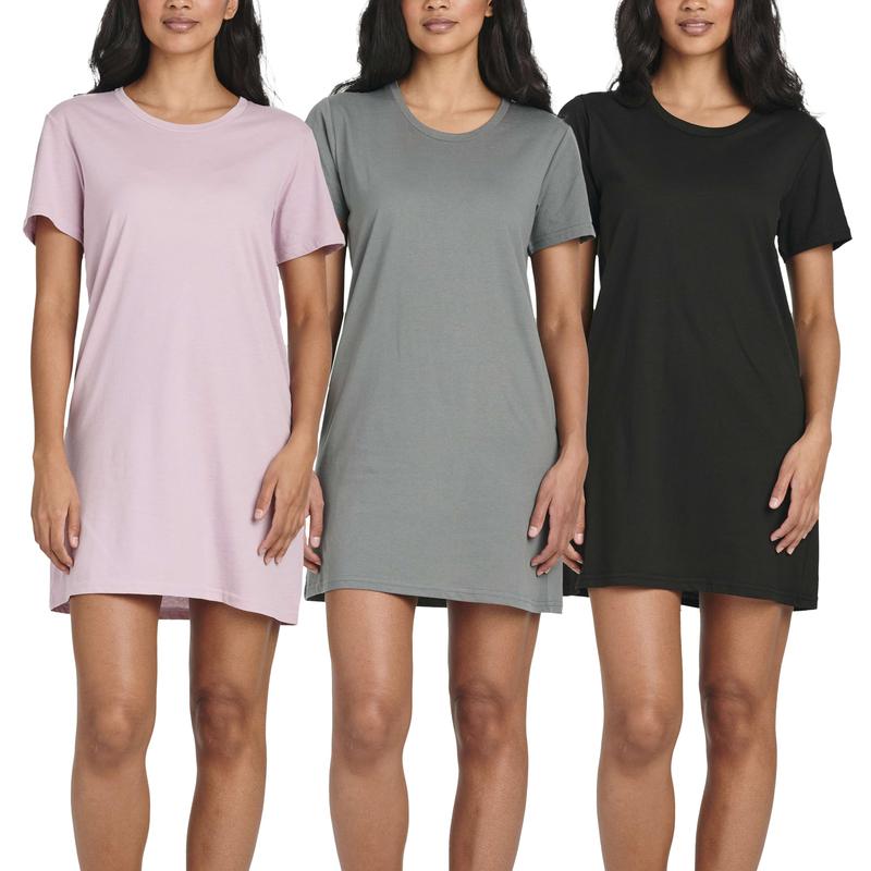 Real Essentials 3 Pack: Women's Cotton Short Sleeve Nightgowns Sleepshirt Nightshirt (Available In Plus Size)