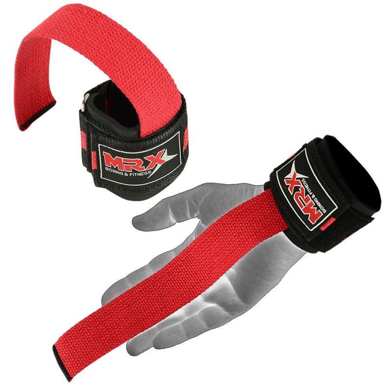 MRX Weight Lifting Bar Straps With Wrist Support Wraps Heavy Duty Bodybuilding Workout Gym Padded Strap Pair red universal sports wristbands