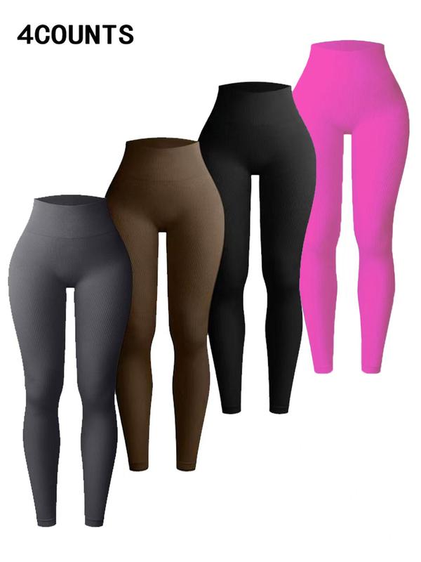 Women's 2 4pcs Basic Plain High Waist Sports Leggings, Fall Outfits 2024, Fall Sporty Casual Comfy Lady Skinny Compression Pants for Yoga Gym Workout Running, Workout Clothes Women