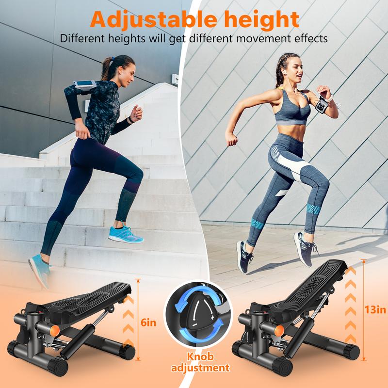 Home Workout Mini Stepper with Resistance Bands & LCD Monitor, Hydraulic Fitness Machine Supports Up to 330LBS for Full Body Exercise