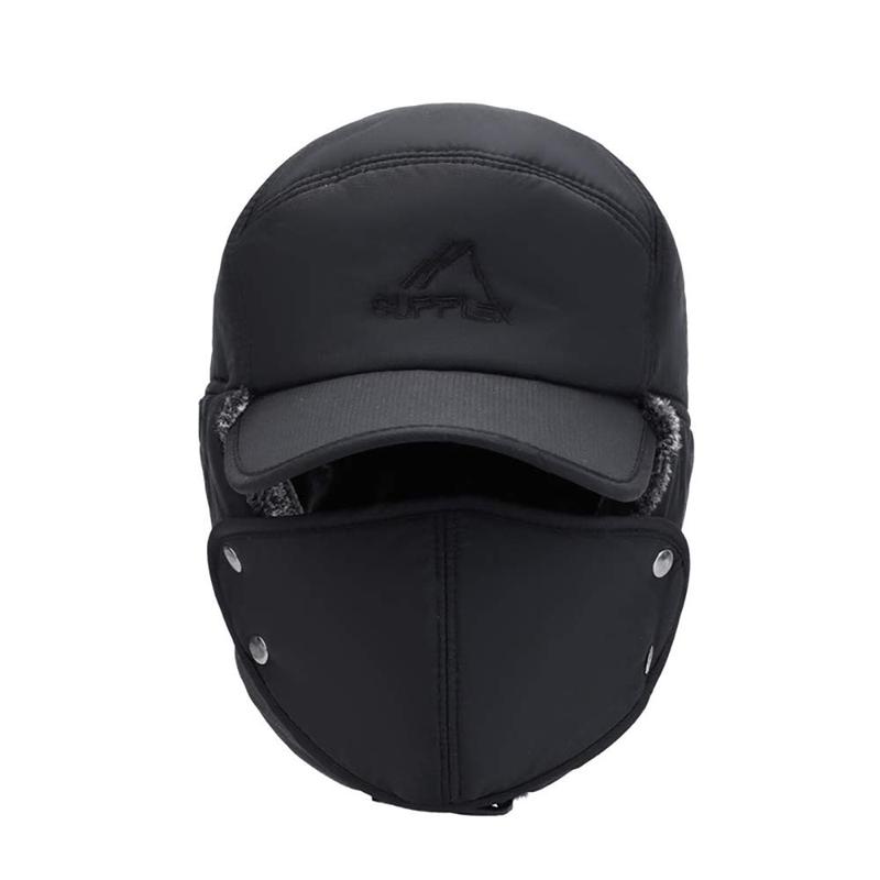 Unisex Winter Bomber Hat with Detachable Face Mask, Thickened Warm Cotton Cap for Skiing, Skating, and Mountain Biking - Windproof Ear Protection