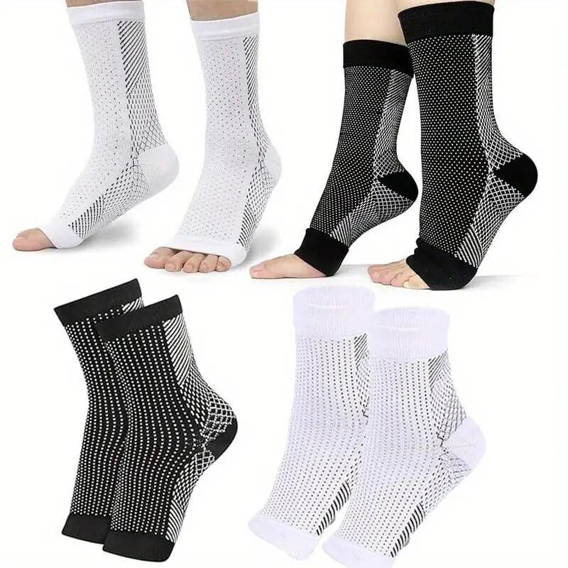 4 Pairs Neuropathy Socks Ankle Brace and Tendonitis Compression Sock Pain Relief Running Pressure Socks for Men and Women - Solid Color Nylon