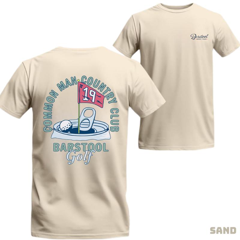 Barstool Golf T-Shirt - Creative American Flag Design with Golf Clubs, Perfect for Golf Enthusiasts and Sporty Style Fans.