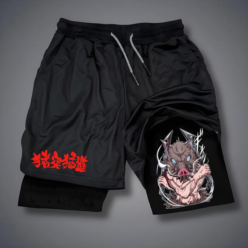 Fitness Shorts Men Anime Printed Gym Shorts Men Double Layer Sports Breathable Shorts Quick-Drying Training Outdoor Cycling Jogging Shorts Men Shorts Graphic Men Performance Shorts Men Gym Clothes