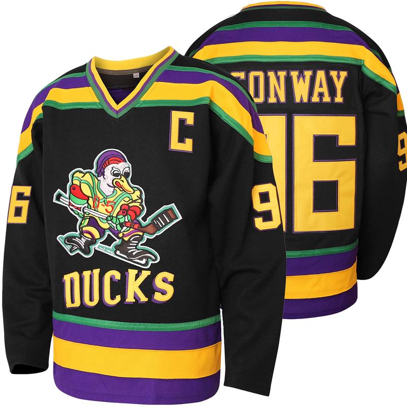 [Christmas gift] Mighty Ducks Jersey #96 Charlie Conway #99 Adam Banks #33 Greg Goldberg #66 Gordon Bombay Movie Hockey Jersey White Green in Sports Fan Jersey Outdoors