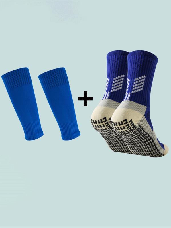 Men's Colorblock Striped Print Athletic Socks & Leg Sleeves, Non-slip Grip Soccer Socks & Leg Covers, Men's Sports Socks for Outdoor Activities