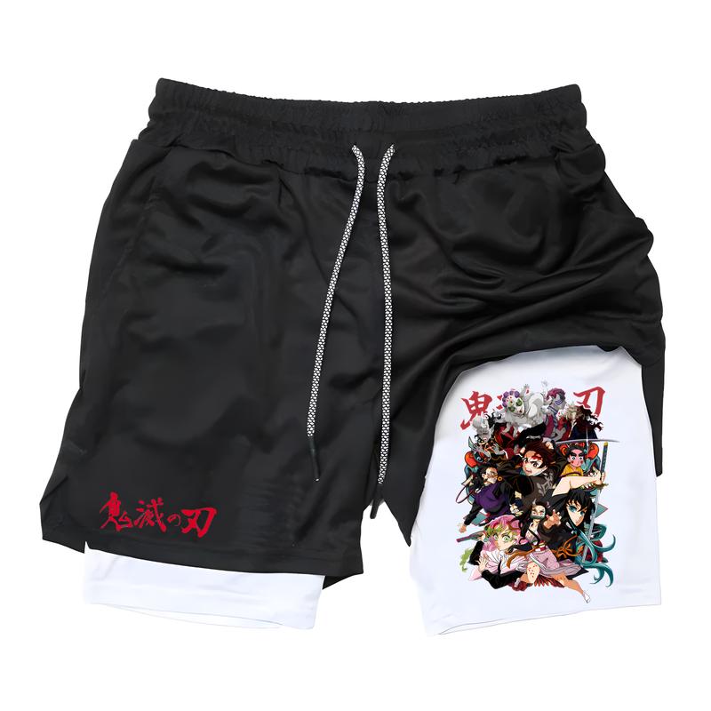 Fitness Shorts Men Anime Printed Gym Shorts Men Double Layer Sports Breathable Shorts Quick-Drying Training Outdoor Cycling Jogging Shorts Men Shorts Graphic Men Performance Shorts Men Gym Clothes