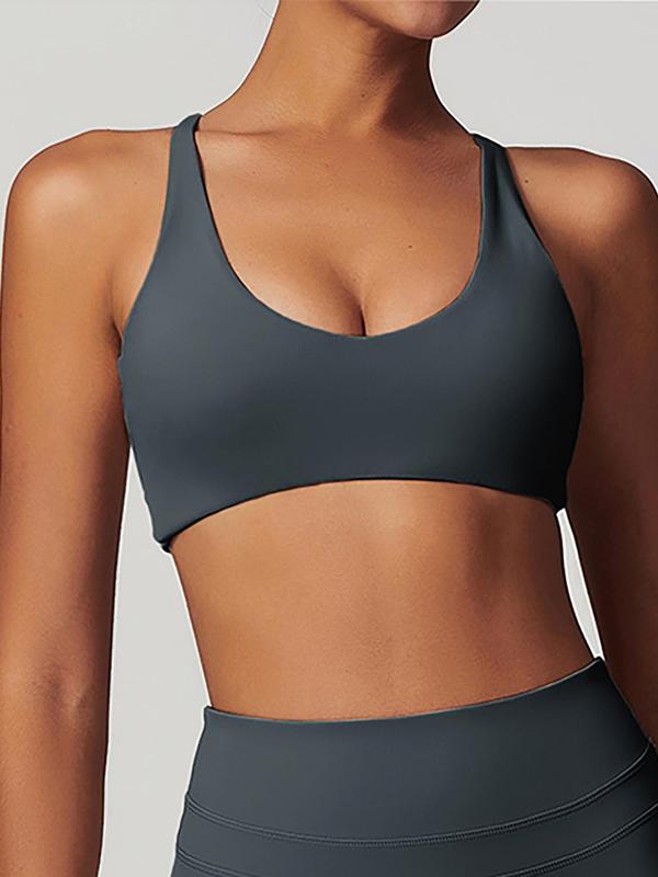 Women's Solid Criss Cross Backless Sports Bra, Breathable Comfortable High Stretch Sports Bra, Ladies Sportswear for Indoor Outdoor Wear