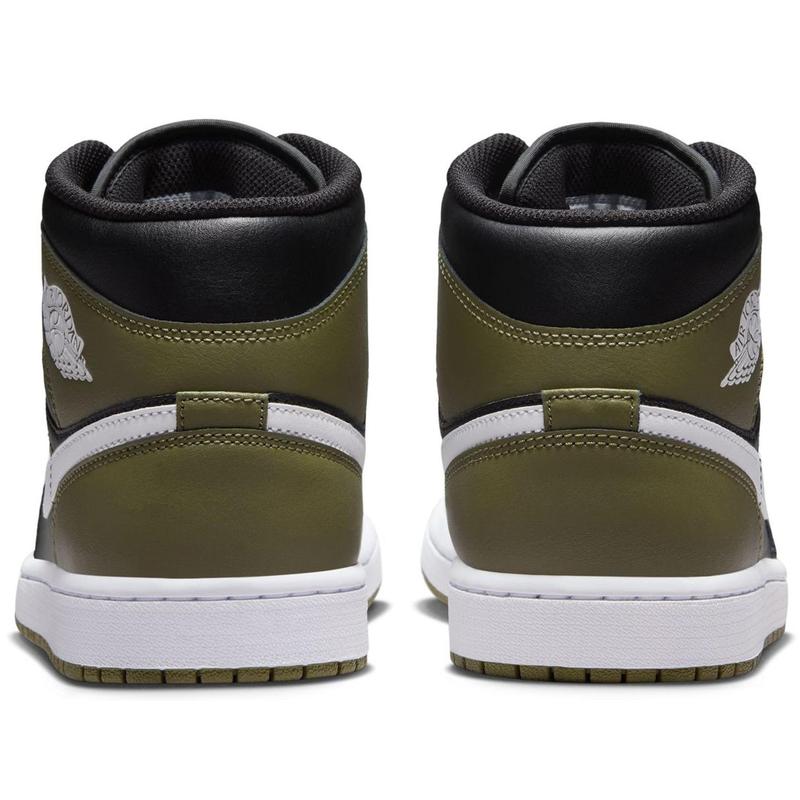 Men's Jordan 1 Mid Black White-Medium Olive-Sail (DQ8426 092)