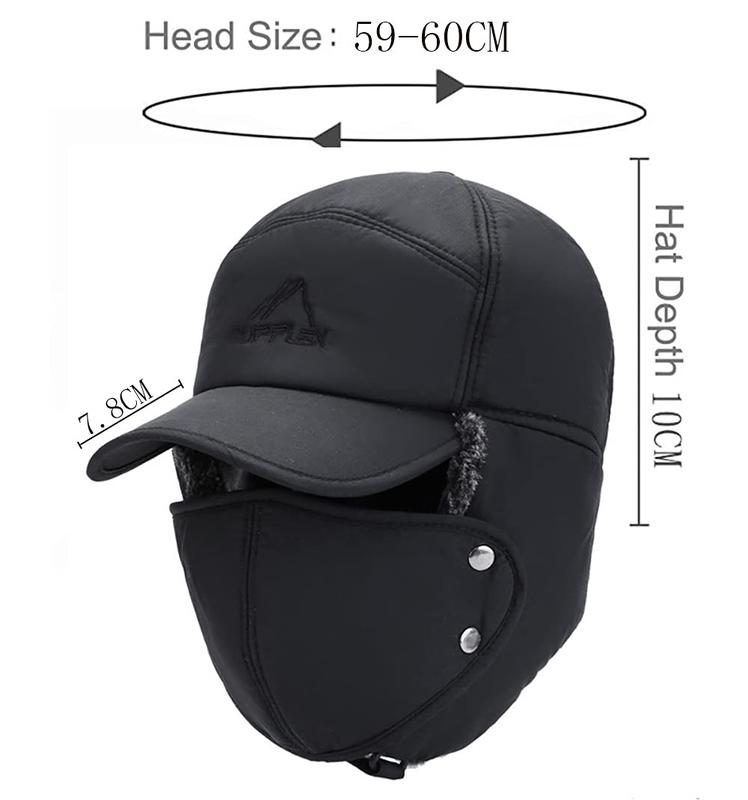 Unisex Winter Bomber Hat with Detachable Face Mask, Thickened Warm Cotton Cap for Skiing, Skating, and Mountain Biking - Windproof Ear Protection