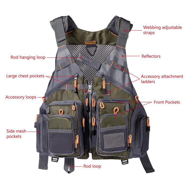 Bassdash Strap Fishing Vest Adjustable for Men and Women, for Fly Fishing and Outdoor Activities