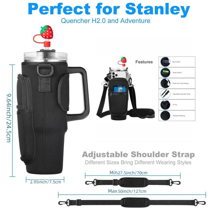 Water Bottle Carrier Bag, 1 Count Adjustable Strap Water Bottle Bag with Phone Pocket, Sports Storage Bag for Stanley Cup 30oz Tumbler