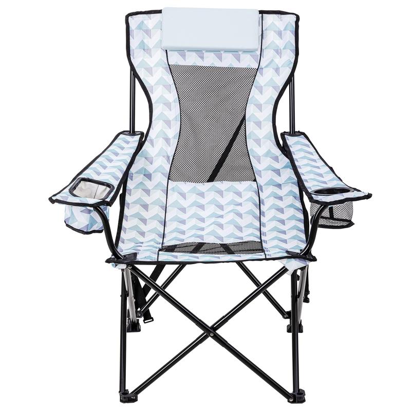 Ozark Trail Lounge Camp Chair,Detached Footrest,Blue and White Design,Padded Headrest,Adult,10.56Lbs