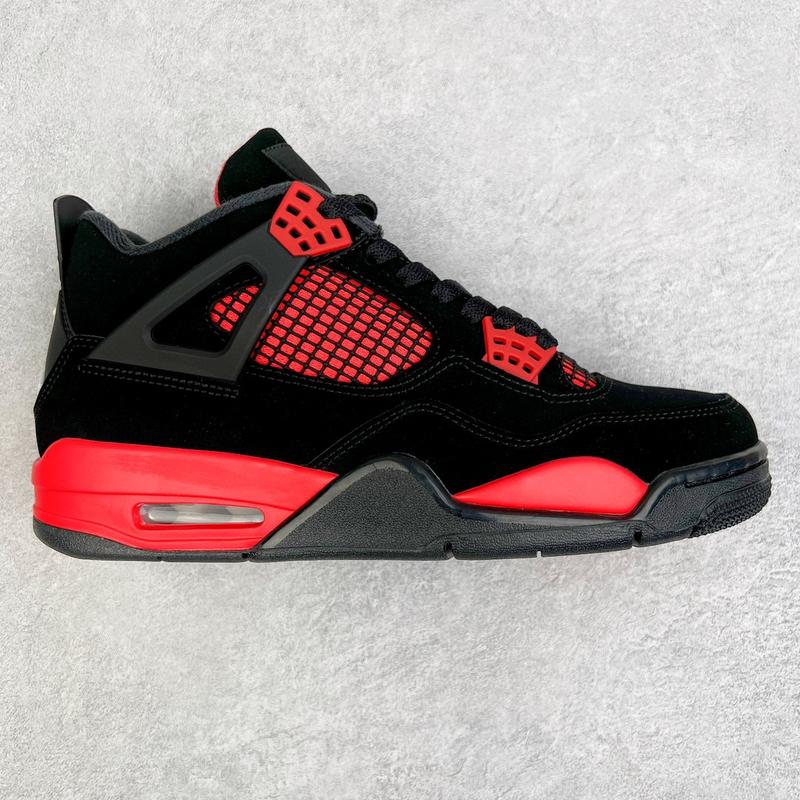 Hot selling Jordan 4 black and red color blocked fashionable classic high top cushioned casual sports shoes