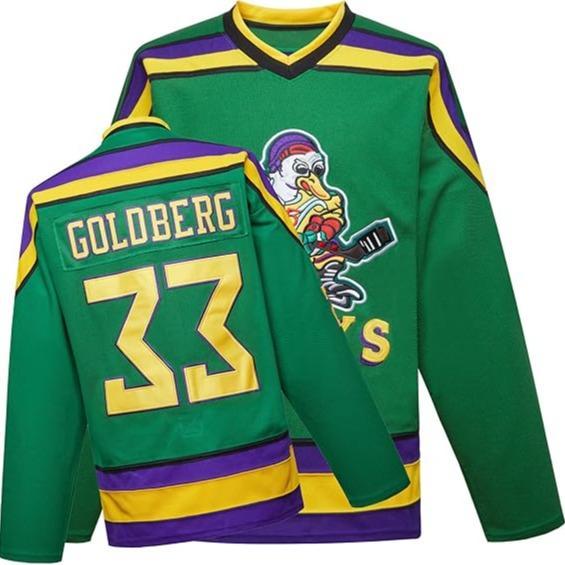 [Christmas gift] Mighty Ducks Jersey #96 Charlie Conway #99 Adam Banks #33 Greg Goldberg #66 Gordon Bombay Movie Hockey Jersey White Green in Sports Fan Jersey Outdoors