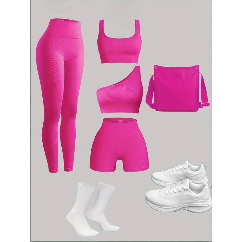 Women's 4-Piece Yoga Set, Sport Athletic Leggings, Sports Bra, Shorts, Fitness Gear For Gym And Outdoor Exercise (without Accesories)