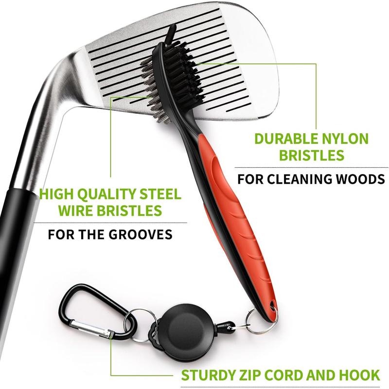 Professional Golf Club Brush, Golf Brush and Groove Cleaner with Retractable Zip-line and Aluminum Carabiner, Golf Club Cleaner for Golf Clubs, Golf Brush for Golf Bag,Golf Accessories for Men