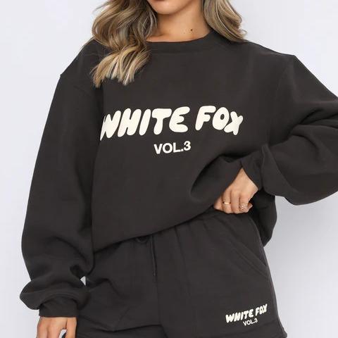 2PCS Suit Ladies WHITE FOX Tracksuit Boutique Hoodie Fleece Sports Foamy Letters