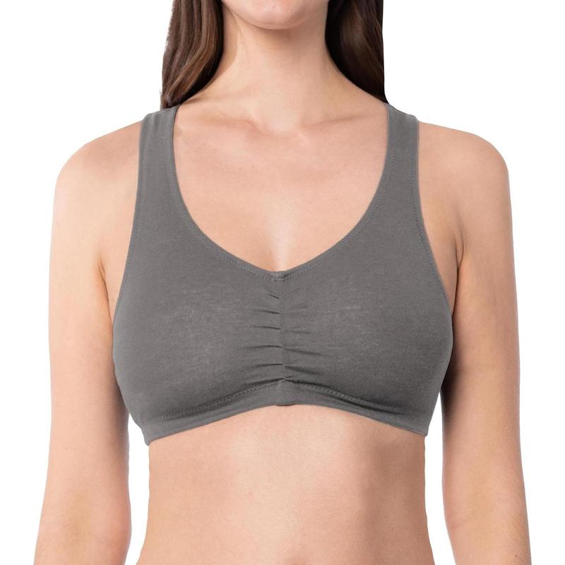 Women's Cotton Spandex Racer Back Bra | 4 Way Stretch Pullover Workout Sport Bras (Multi-Pack)