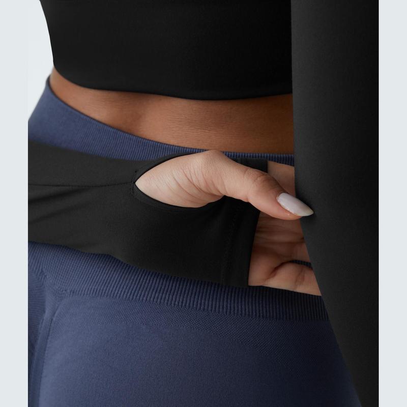 Halara Softlyzero™ Plush Long Sleeve Thumb Hole 2-in-1 Cropped Yoga Sports Top