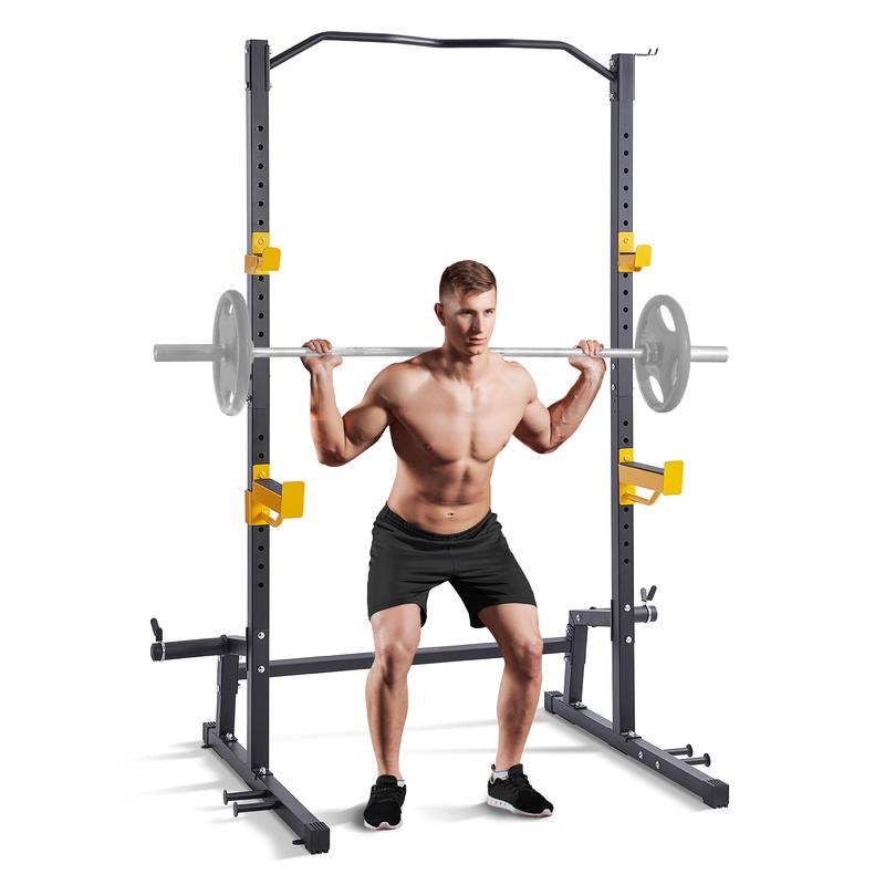 VEVOR Squat Stand Power Rack, Multi-Functional Power Rack with Pull up Bar, Hook, and Weight Plate Storage Attachment, Adjustable Power Rack Cage, Steel Exercise Squat Stand for Home Gym Equipment