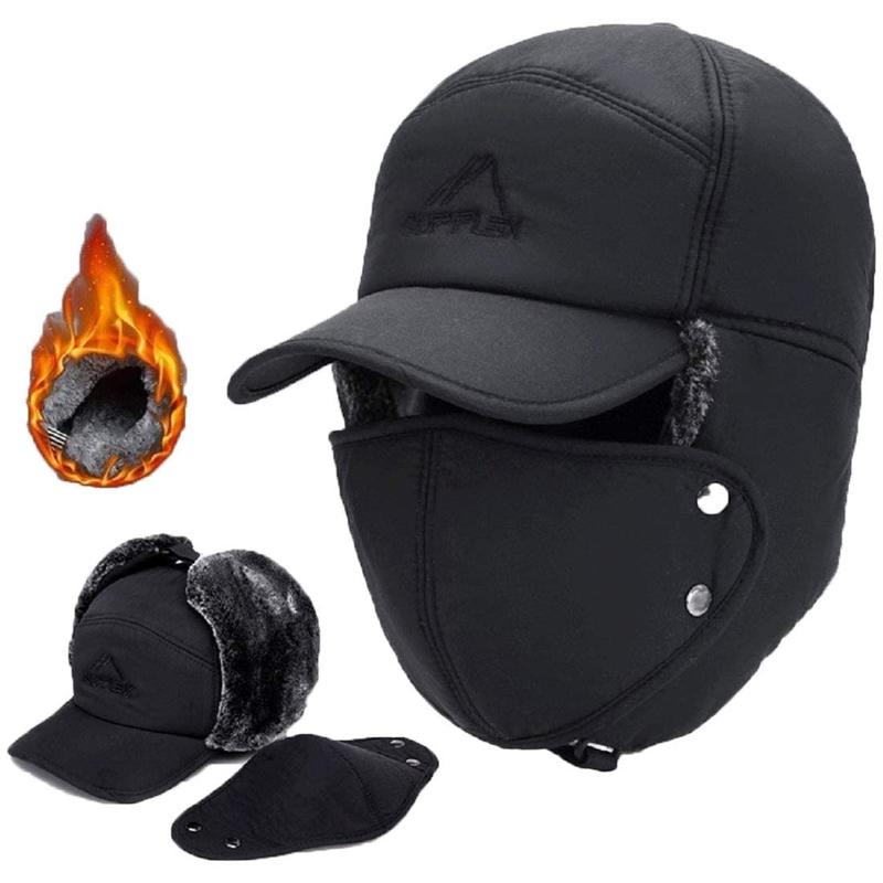 Unisex Winter Bomber Hat with Detachable Face Mask, Thickened Warm Cotton Cap for Skiing, Skating, and Mountain Biking - Windproof Ear Protection