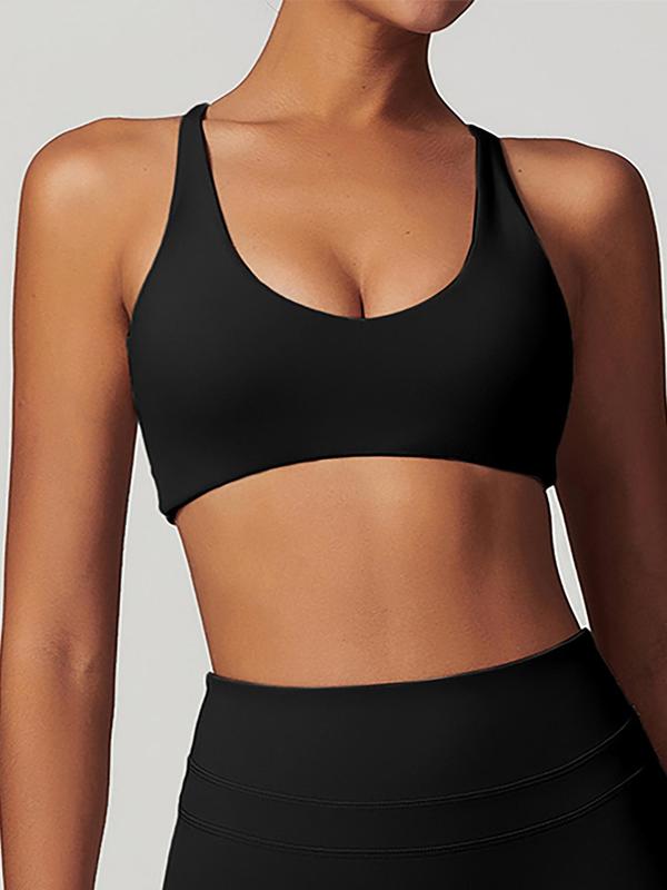 Women's Solid Criss Cross Backless Sports Bra, Breathable Comfortable High Stretch Sports Bra, Ladies Sportswear for Indoor Outdoor Wear