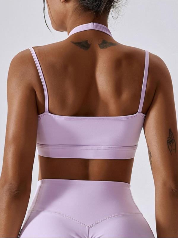 Women's Plain Wrap Halter Neck Sports Bra, High Stretch Quick Drying Sports Bra, Ladies Sportswear for Indoor Outdoor Wear