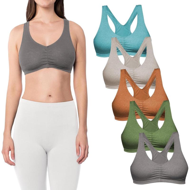 Women's Cotton Spandex Racer Back Bra | 4 Way Stretch Pullover Workout Sport Bras (Multi-Pack)