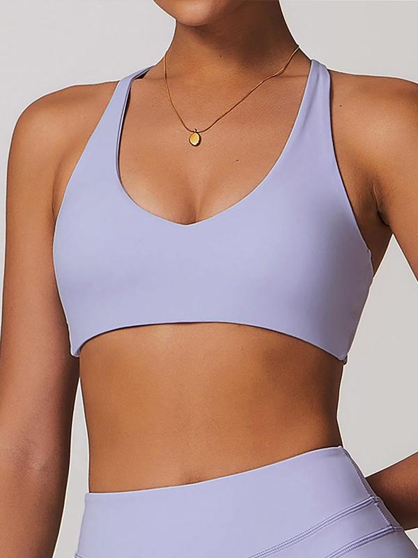 Women's Solid Criss Cross Backless Sports Bra, Breathable Comfortable High Stretch Sports Bra, Ladies Sportswear for Indoor Outdoor Wear