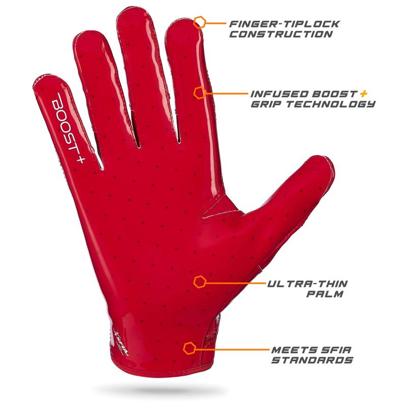 Grip Boost Solid Red Stealth 6.0 Boost Plus Football Gloves