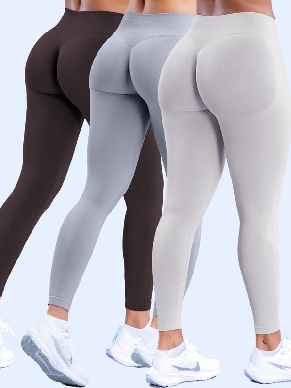 Women's Solid High Waist Sports Leggings, Casual Comfy Breathable Skinny Pants for Yoga Gym Workout, Ladies Sportswear for Indoor Outdoor Wear