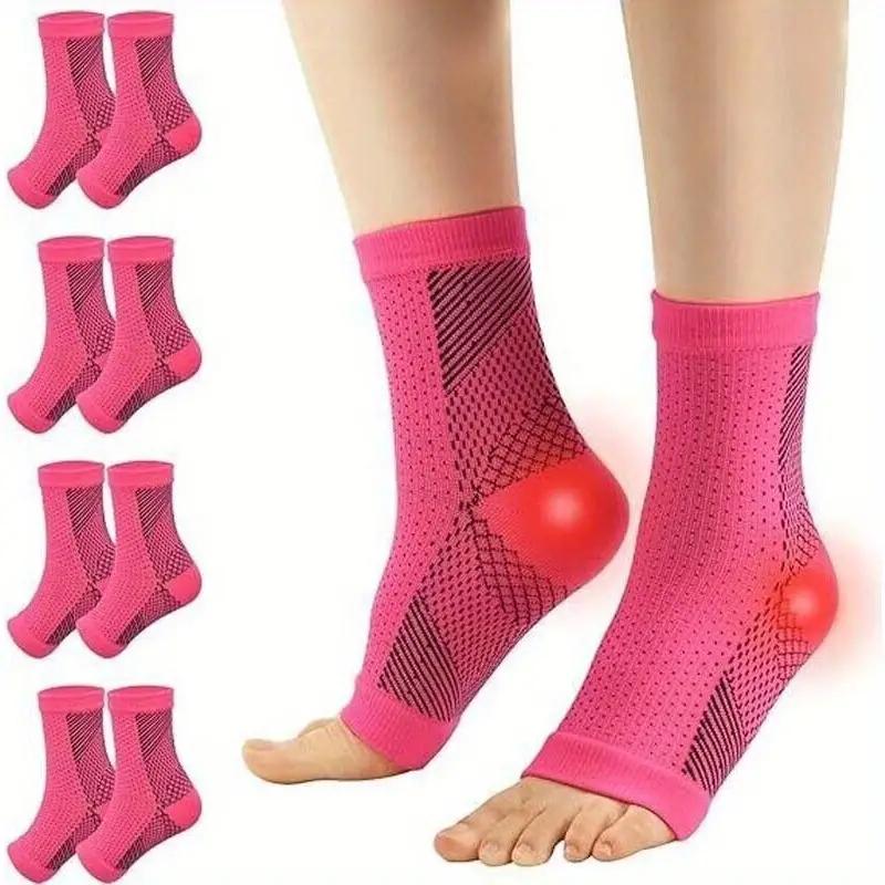 4 Pairs Neuropathy Socks Ankle Brace and Tendonitis Compression Sock Pain Relief Running Pressure Socks for Men and Women - Solid Color Nylon