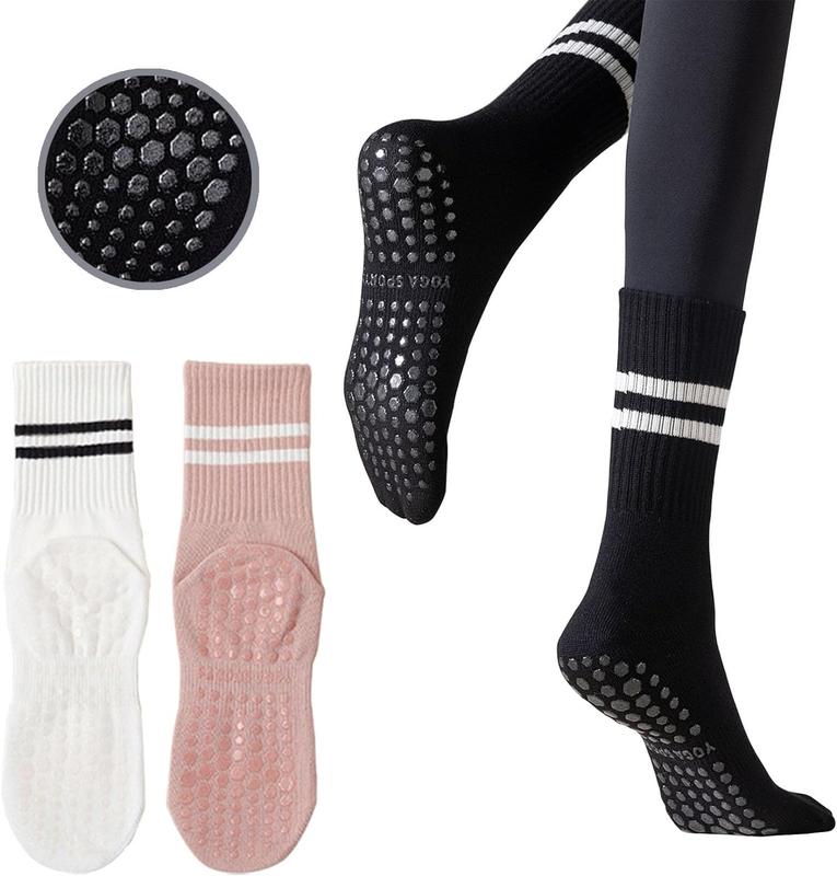 3Pairs Pilates Grip Socks, Yoga Socks with Grips for Women Slipper Socks Barre Socks Non Slip Socks for Workout Size 5.5-8.5