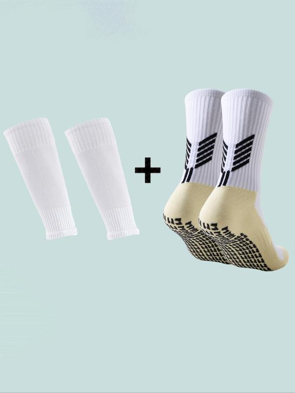 Men's Colorblock Striped Print Athletic Socks & Leg Sleeves, Non-slip Grip Soccer Socks & Leg Covers, Men's Sports Socks for Outdoor Activities