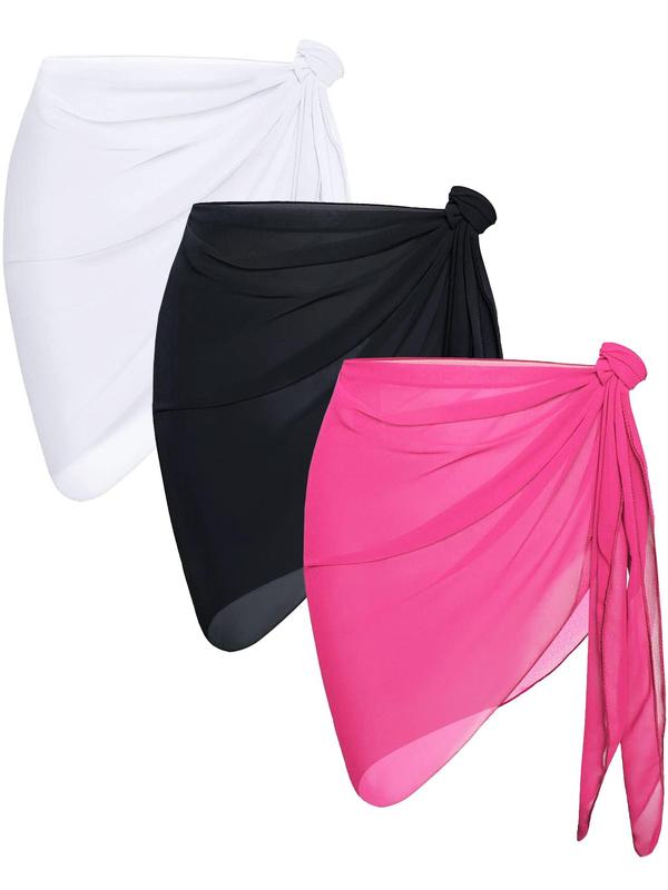 Women's Solid Color Sheer Knot Wrap Cover Up Skirt, Casual Wrap Swimwear Cover Up Skirt for Summer, Fashion Women's Swimwear for Beach Holiday Vacation