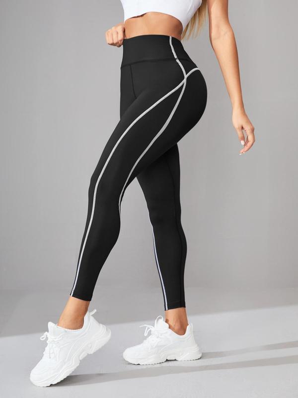 Sporty Women's Top-Stitching High Waist Quick Dry Sports Leggings, Solid Color High Stretch Seamless Yoga Leggings, Ladies Sportswear for Indoor Outdoor Wear