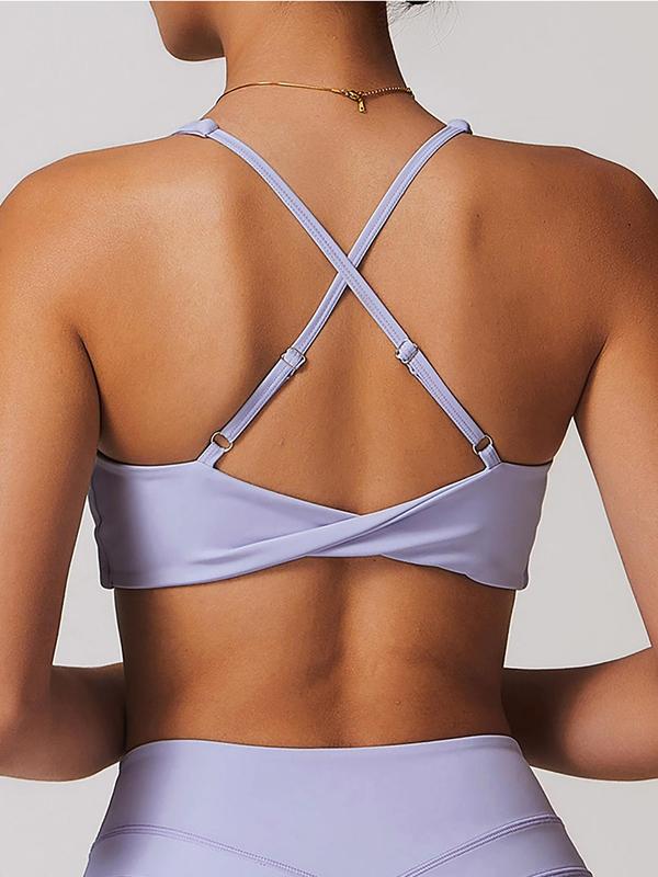 Women's Solid Criss Cross Backless Sports Bra, Breathable Comfortable High Stretch Sports Bra, Ladies Sportswear for Indoor Outdoor Wear