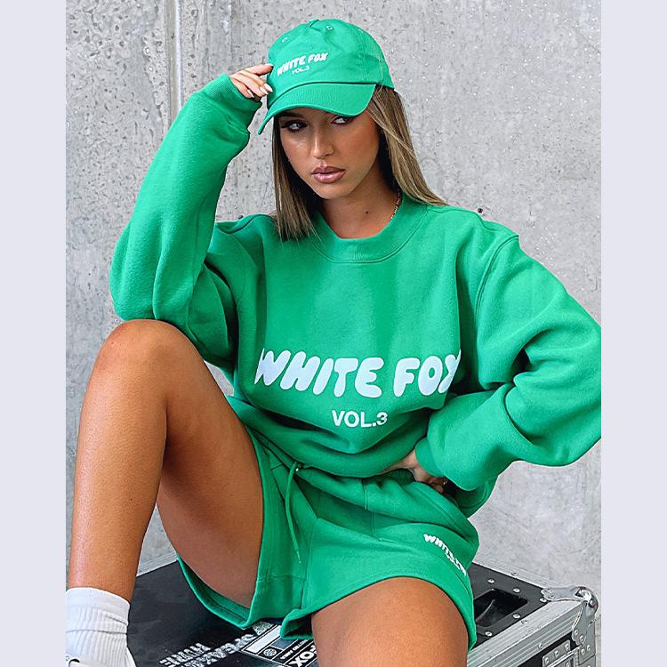 2PCS Suit Ladies WHITE FOX Tracksuit Boutique Hoodie Fleece Sports Foamy Letters