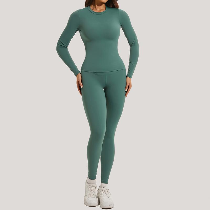 Women's Long Sleeve Crop Top and Skinny Leggings Tracksuit Set for Yoga Gymwear Workout in All Seasons