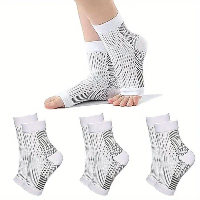 4 Pairs Neuropathy Socks Ankle Brace and Tendonitis Compression Sock Pain Relief Running Pressure Socks for Men and Women - Solid Color Nylon