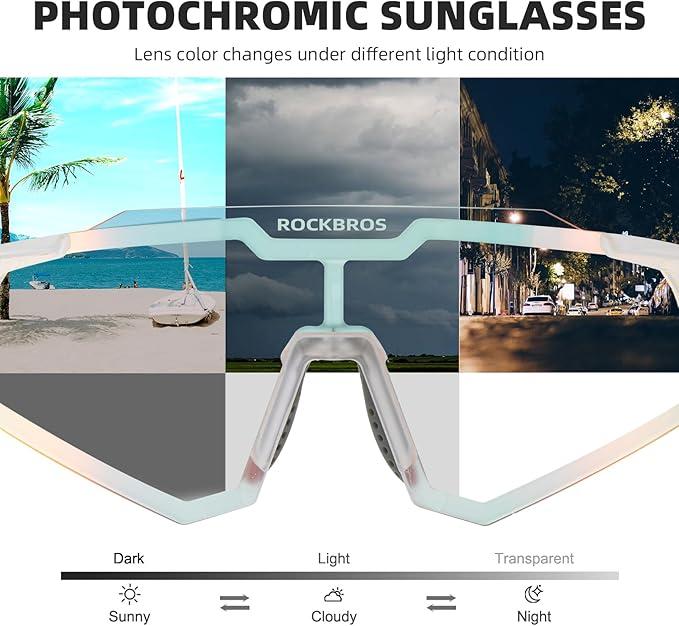 ROCKBROS Photochromic Cycling Windproof Riding Polarized Sunglasses UV400 Dazzle Colorreal Film Lenses Outdoor Sports Sunglasses,Confortable For Cycling Running Fishing and Outdoor Activities