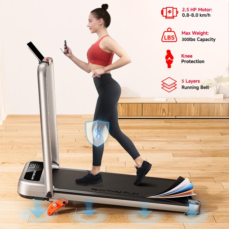 RHYTHM FUN 3 In 1 Incline Foldable Treadmill with Handlebar Under Desk Walking Pad for Office Home Gym Portable Exercise Machine with LED Display Remote Control & APP (5 Year Warranty)