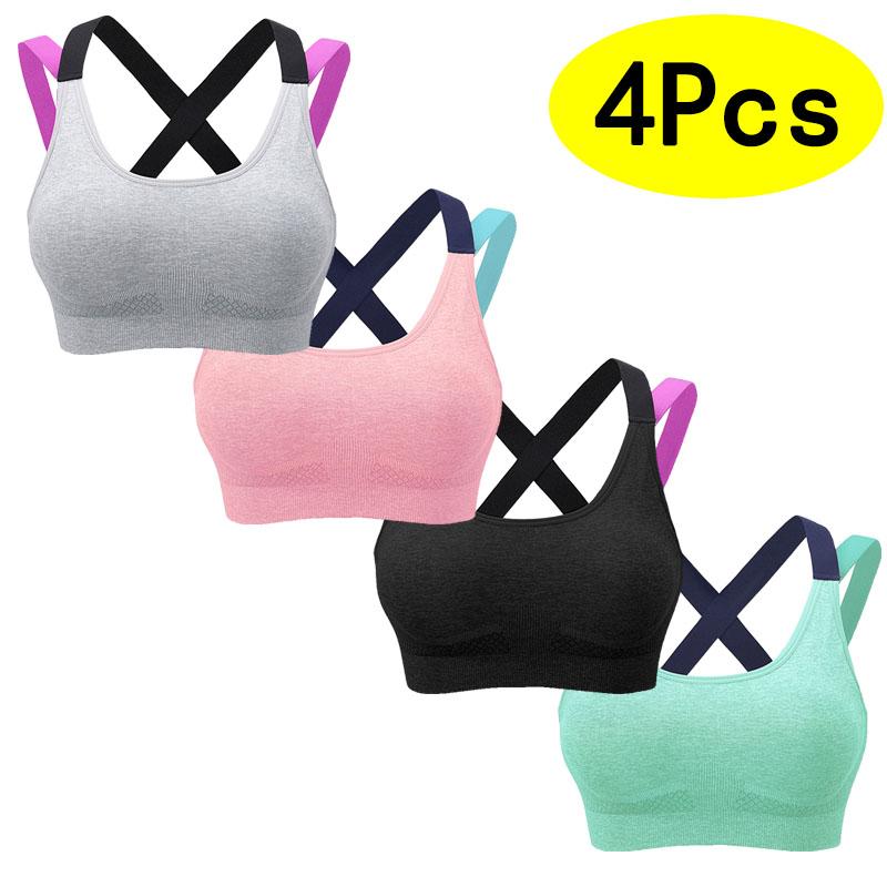 4Pcs Ultra-Comfortable Maximum Support Seamless Mesh Cross Back Sport Bra - Ideal for Yoga, High-Impact Running, and Gym Workouts - Sweat-Wicking, Stylish Design,wireless seamless bra minimalist lingerie stylish lingerie