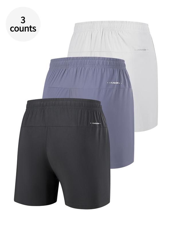 Men's Solid Drawstring Waist Sports Shorts, Casual Regular Fit Pocket Zipper Shorts for Running Gym Workout, Breathable Men's Shorts for All Seasons