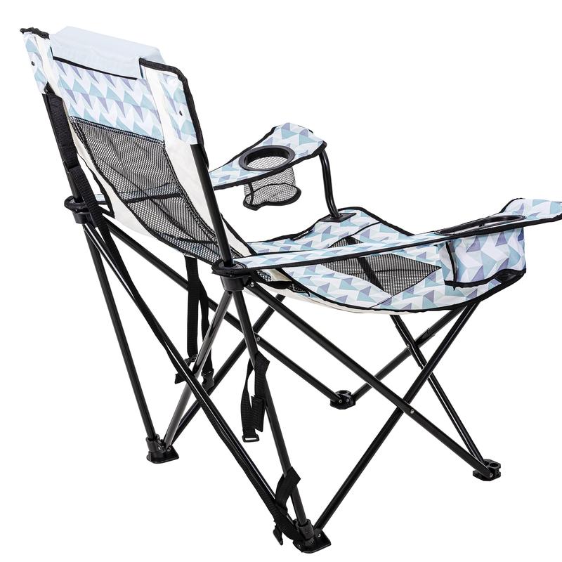 Ozark Trail Lounge Camp Chair,Detached Footrest,Blue and White Design,Padded Headrest,Adult,10.56Lbs